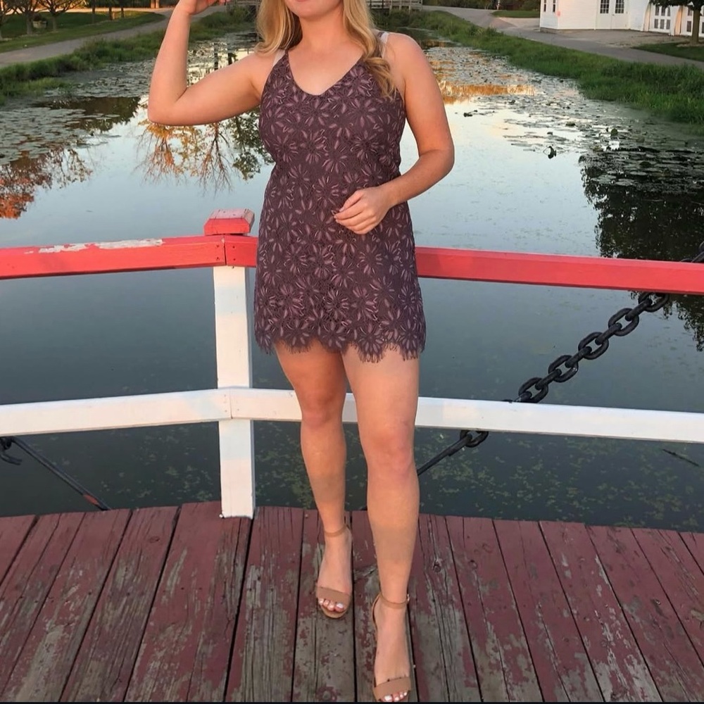 Speechless Purple Floral Lace Mini Dress